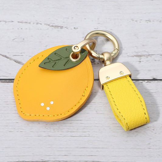 Faux Leather Lemon Keychain