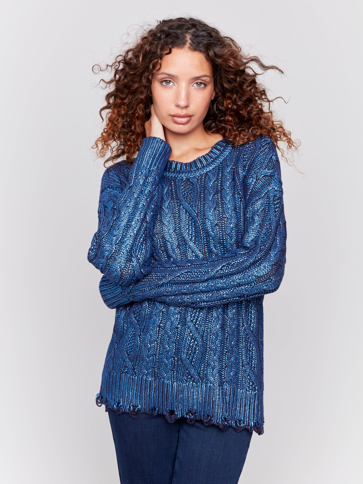 Metallic Cable Knit Sweater