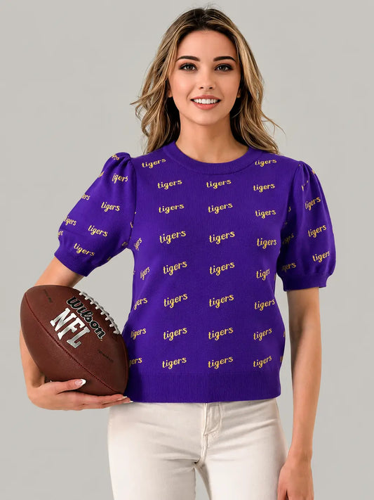Slant Script Game Day Sweater Top Tigers