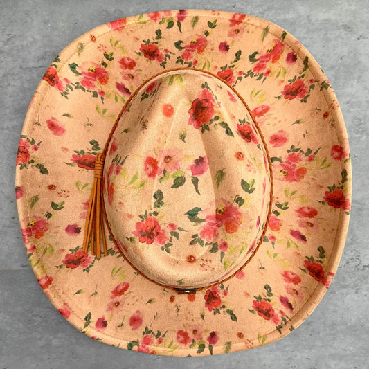 Red Roses Suede Cowboy Hat - Pinched Front
