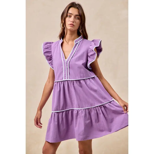 Gameday Theme Contrast Binding Ruffled Dress