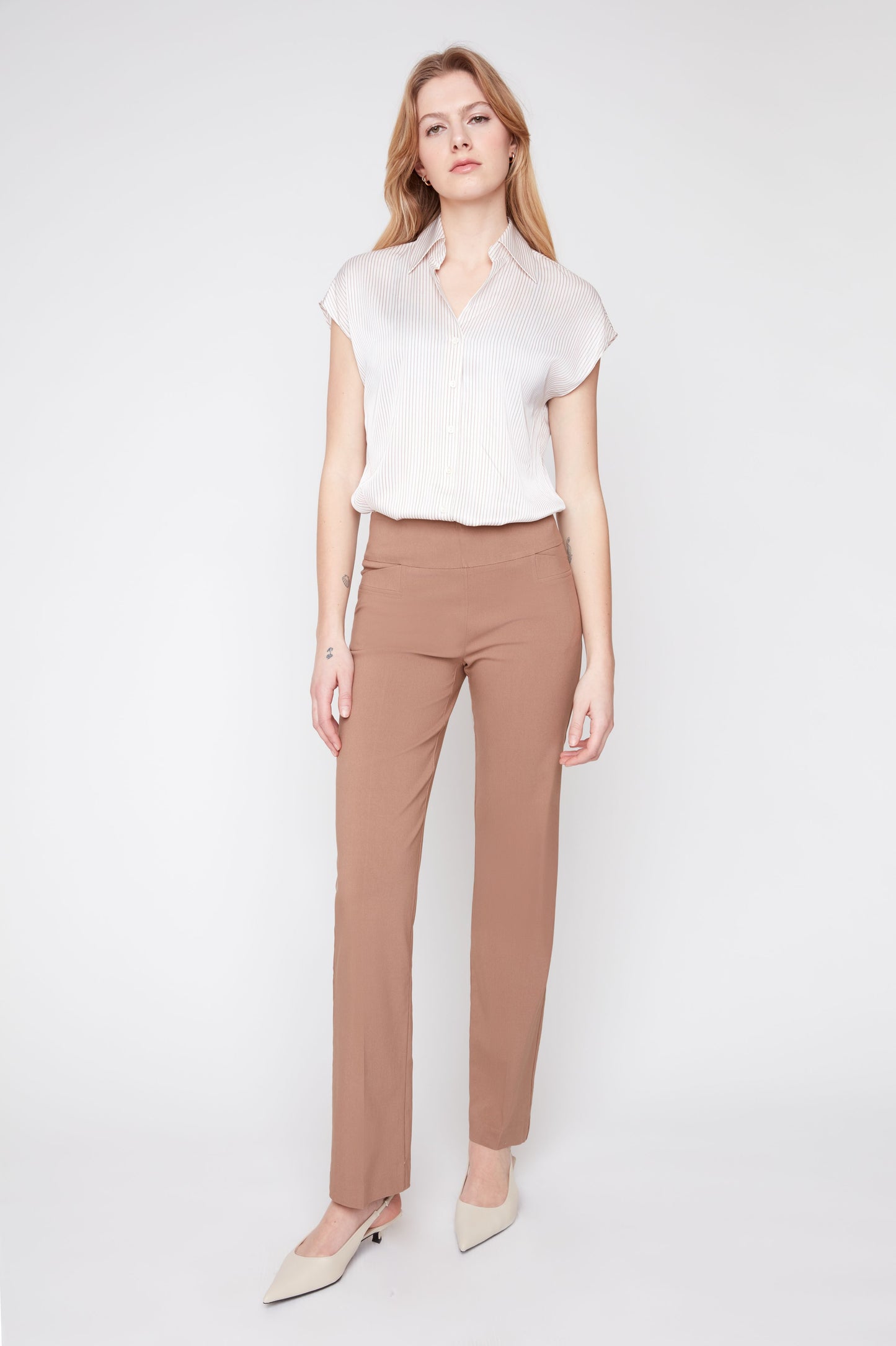 Striped Satin Blouse with Dropped Shoulder