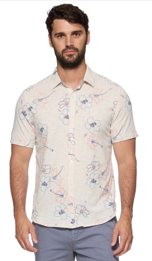 Collins Short Sleeve Hibiscus Print Knit Shirt