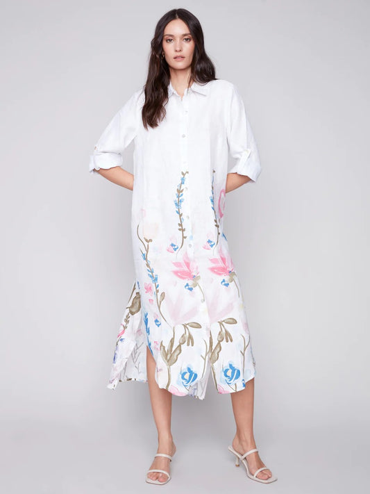 Printed Long Tunic with Roll Up Sleeves