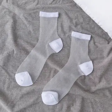 Sheer Socks With Fun Designs In Black or White