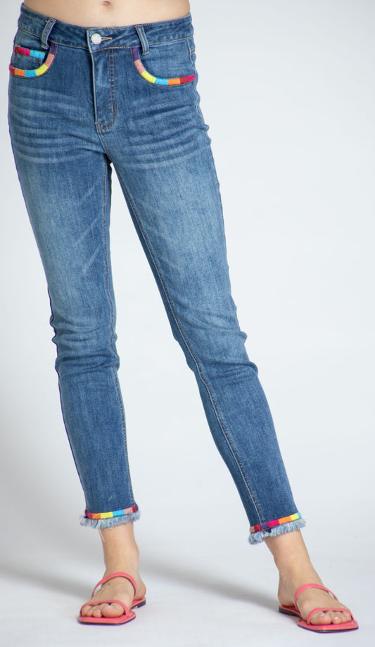 Rainbow Embroidered Straight Leg Jean