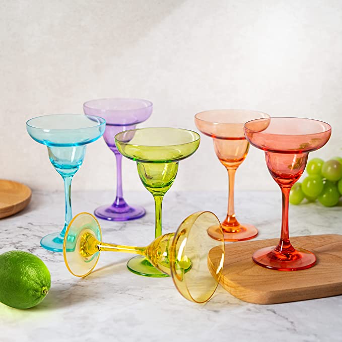 Colorful Margarita and Cocktail Glasses Set of 6