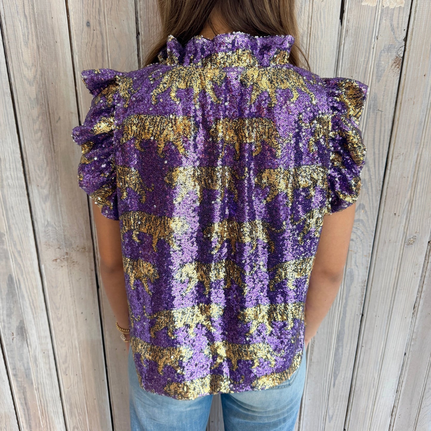 Tiger Sequin Flutter Sleeve Top
