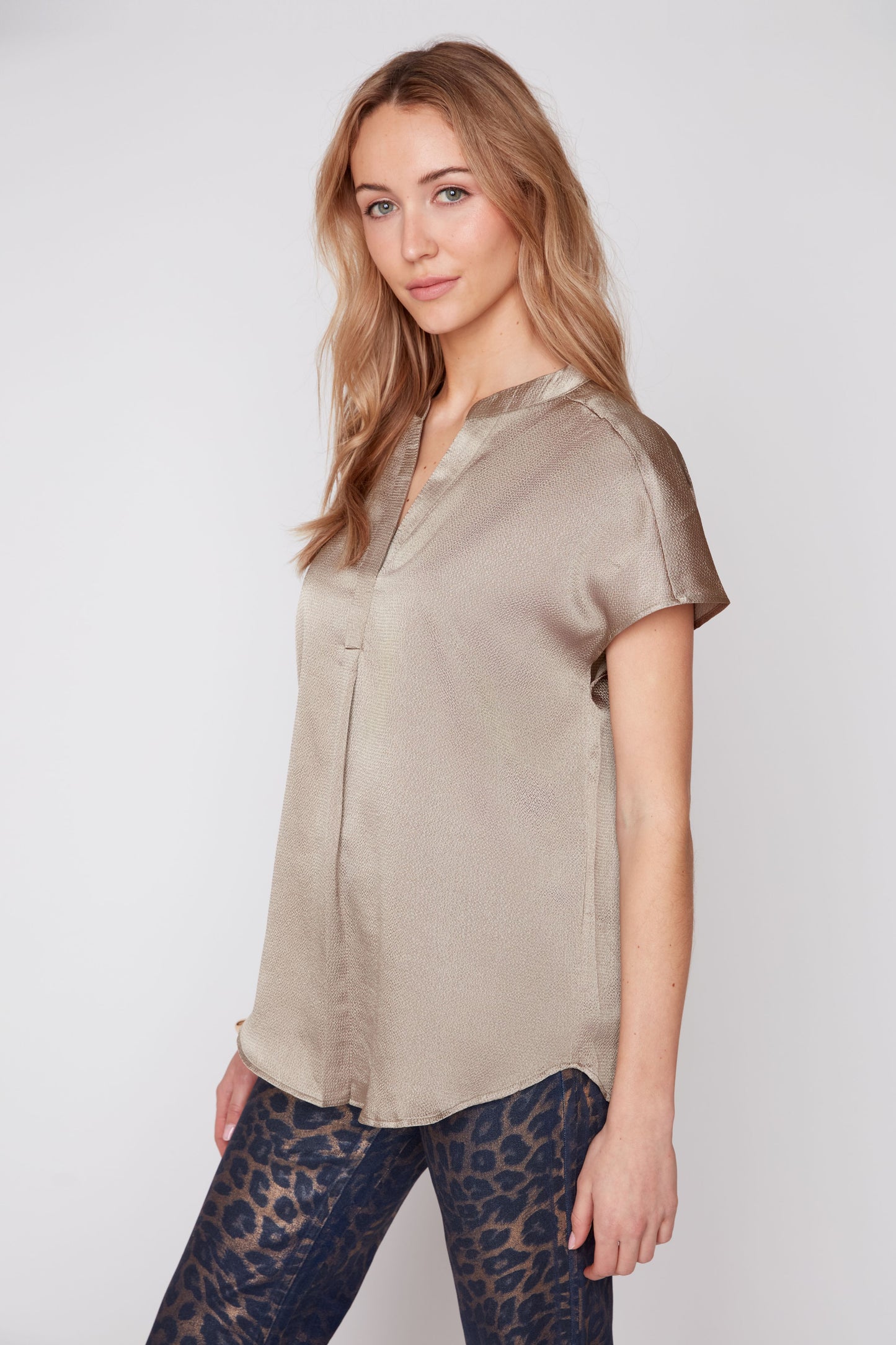 Waffle Texture V-Neck Blouse