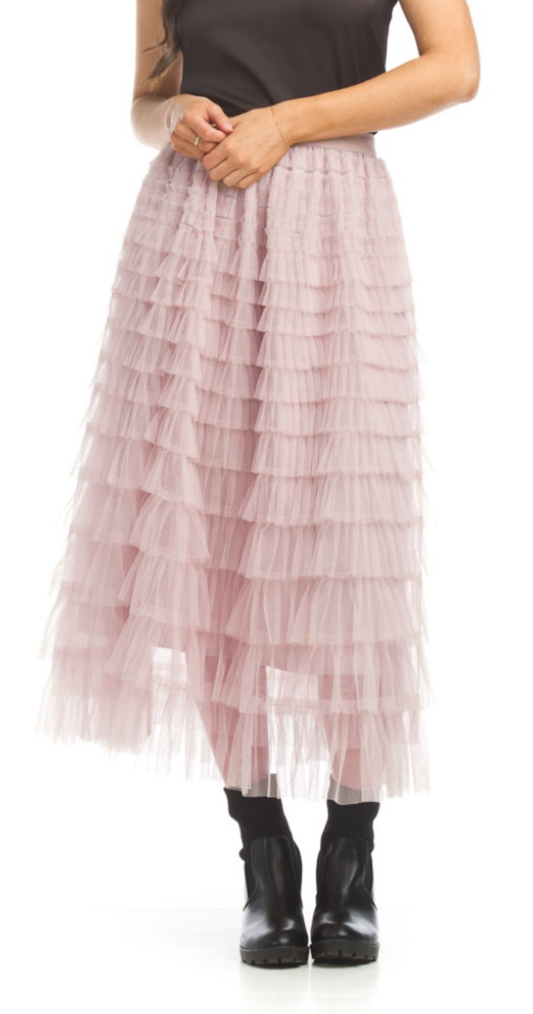 Mesh Tiered Ruffle Skirt