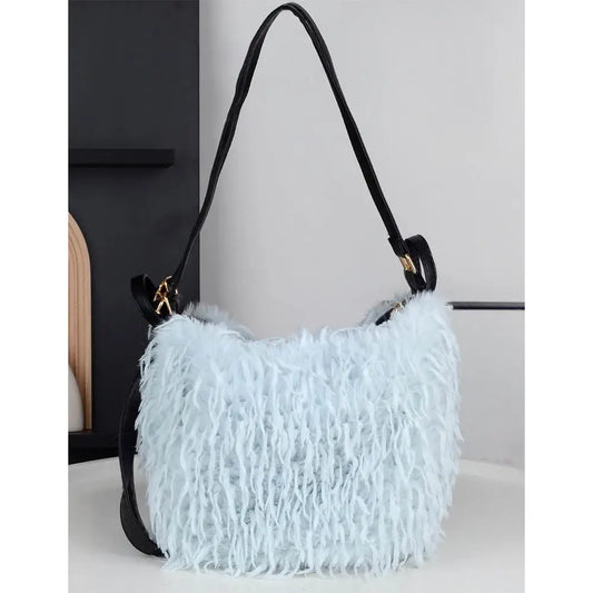 Faux Mongolian Fur Tote Two Shoulder Bag