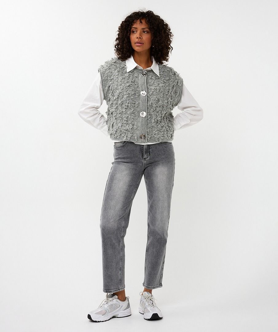 Fringe Cardigan Vest With Big Buttons