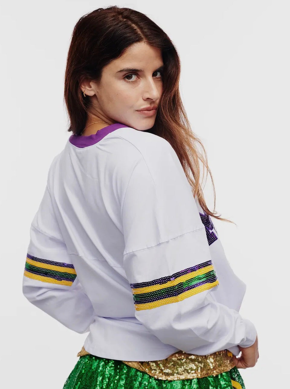 Bright Mardi Gras Sequin Long Sleeve Top