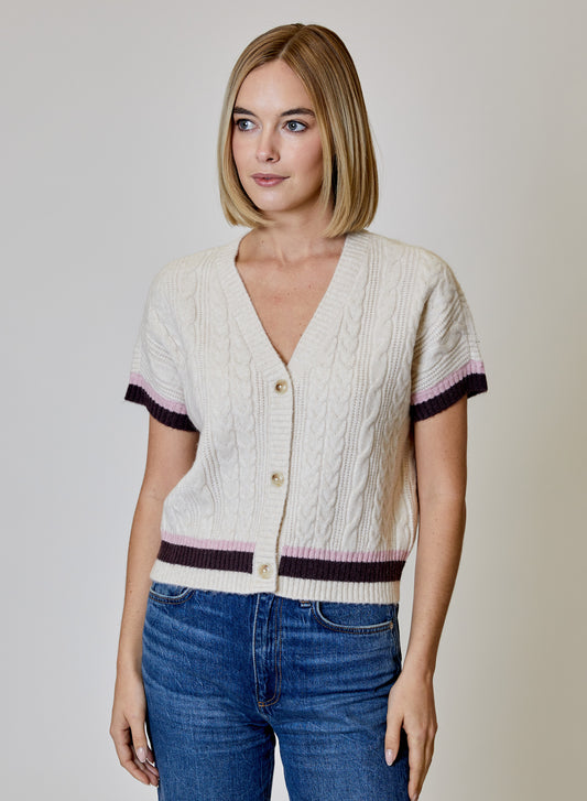V Neck Short Sleeve Button Front Cardigan