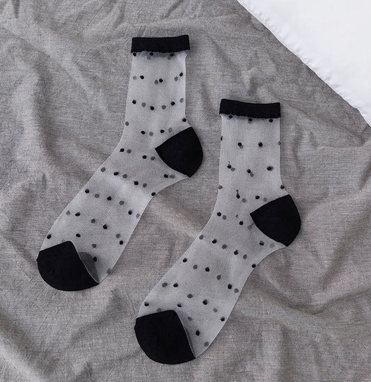Sheer Socks With Fun Designs In Black or White