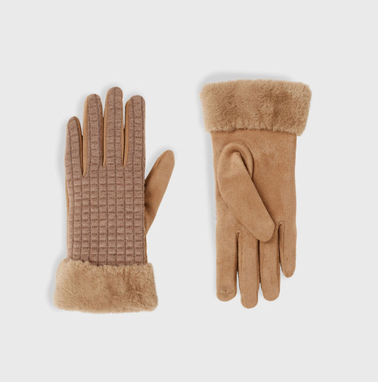 Fur Cuff Quilt Touchscreen Gloves