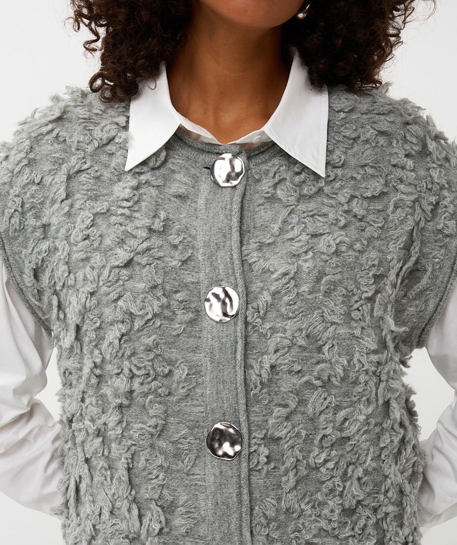 Fringe Cardigan Vest With Big Buttons