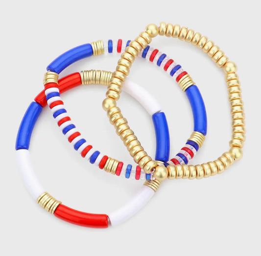 USA Flag Beaded Stretch Bracelet