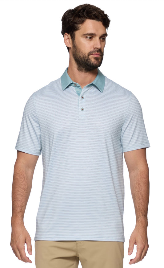 Kiawah Contrast Collar Short Sleeve Mini Stripe Performance Polo