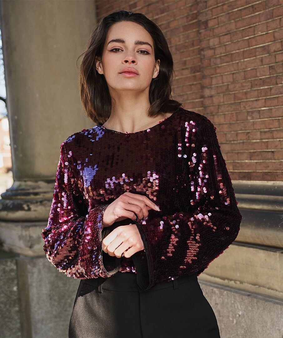 Sequin Flare Sleeve Top