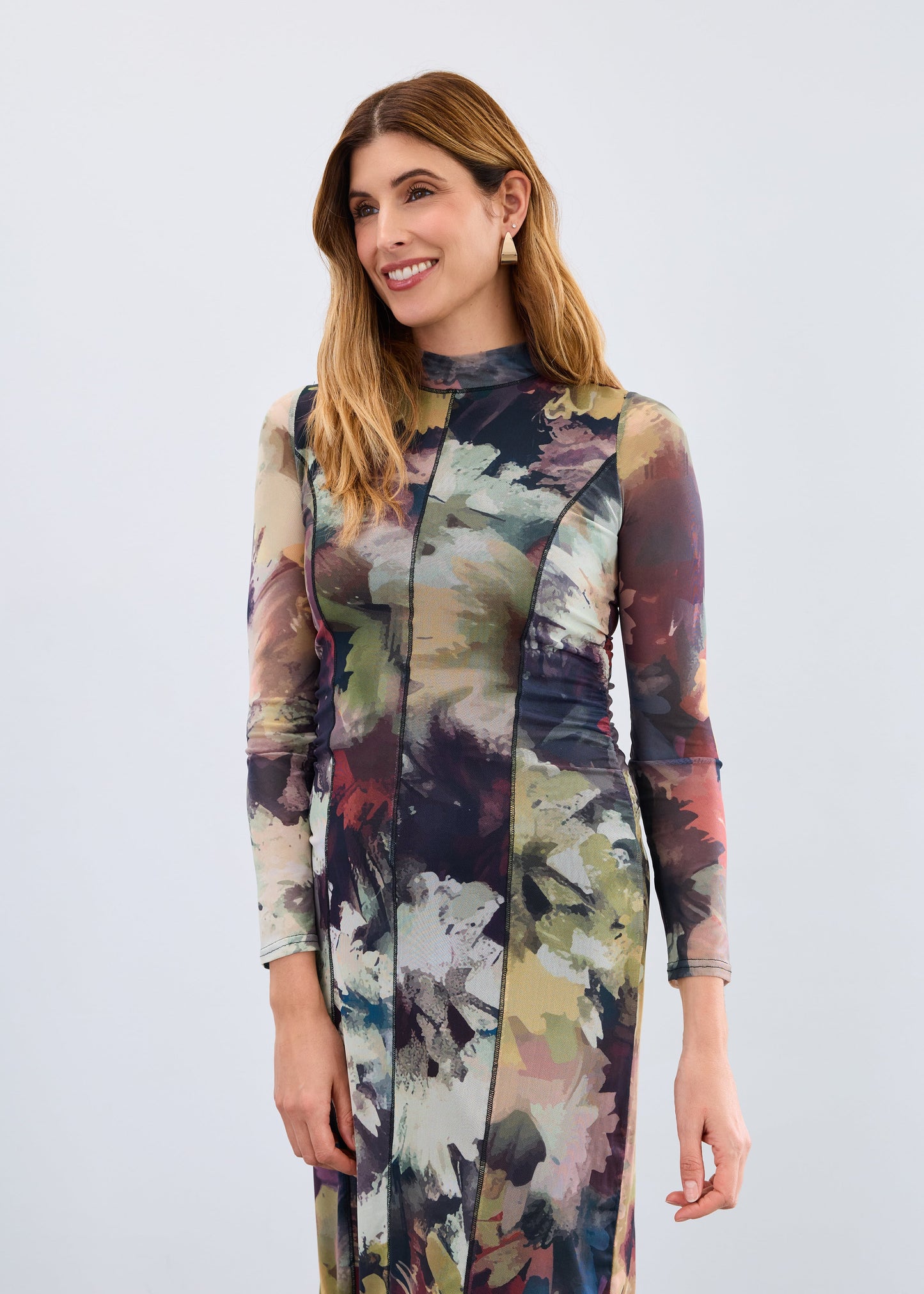 Mesh Long Sleeve Midi Dress
