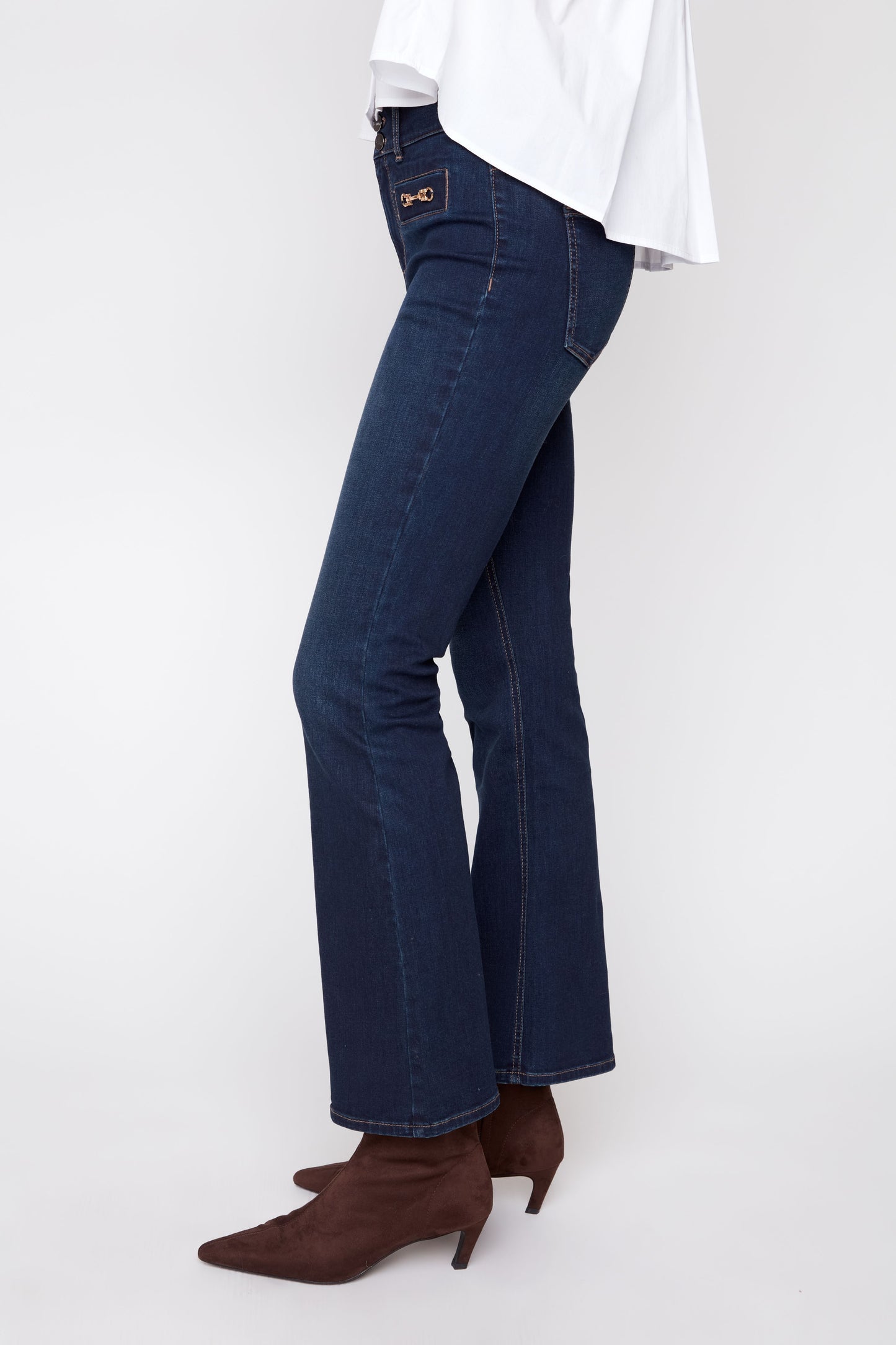 Bootleg Horsebit Detail Denim Pants