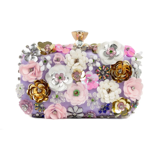 Hand Crafted Floral Embellished Clutch Bag