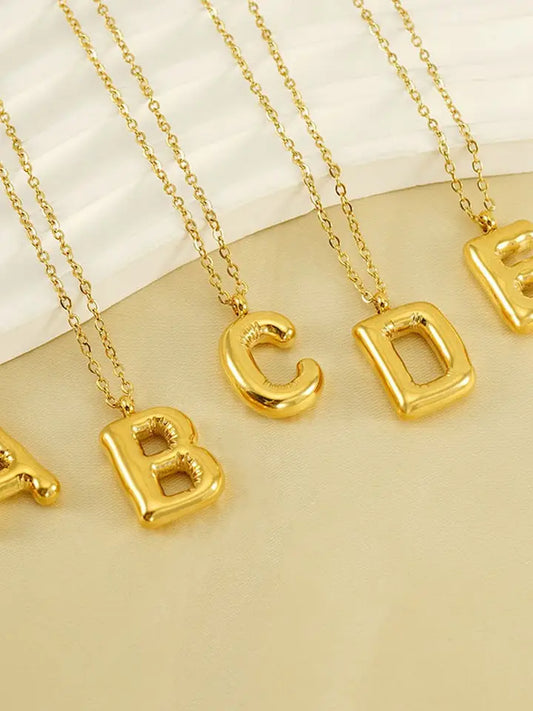Stainless Steel Glossy Bubble Initial Necklace