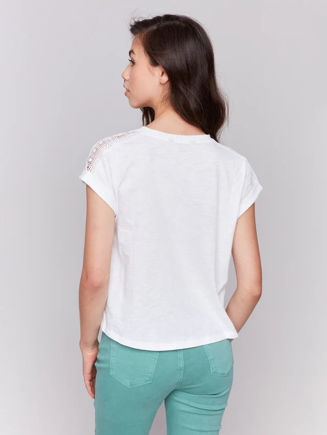 Drop Shoulder Tee with Lace Shoulder Trim