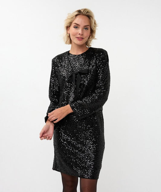 Sequin Bolero With Ribbon Tie