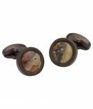 Pacific Silk Men's Cuff Links Round Black Fitting Stone