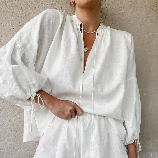 Solid Linen Shorts Set