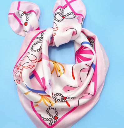 Bow Print Silky Feel Bandana Scarf