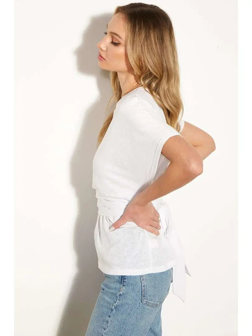LINEN Dolman Sleeve Tie Detail Knit Top