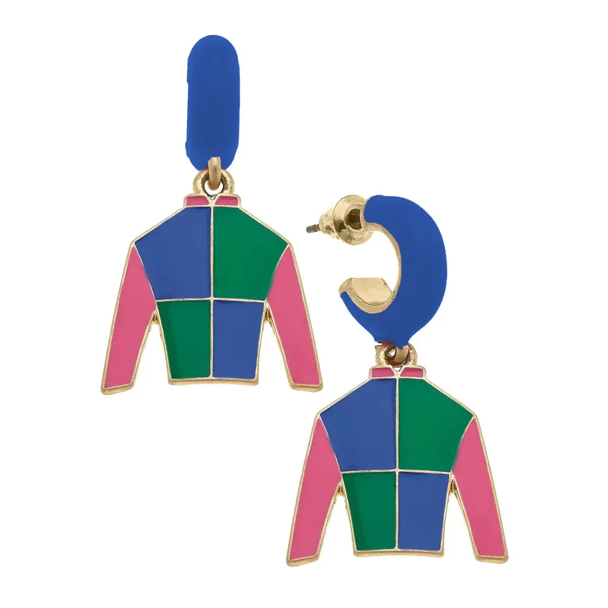 Beau Jockey Silk Huggie Drop Earrings in Blue