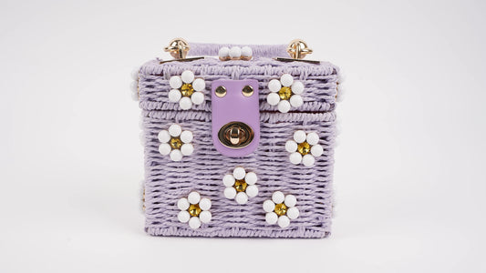 Small Wicker Bucket Daisy Flower Purse