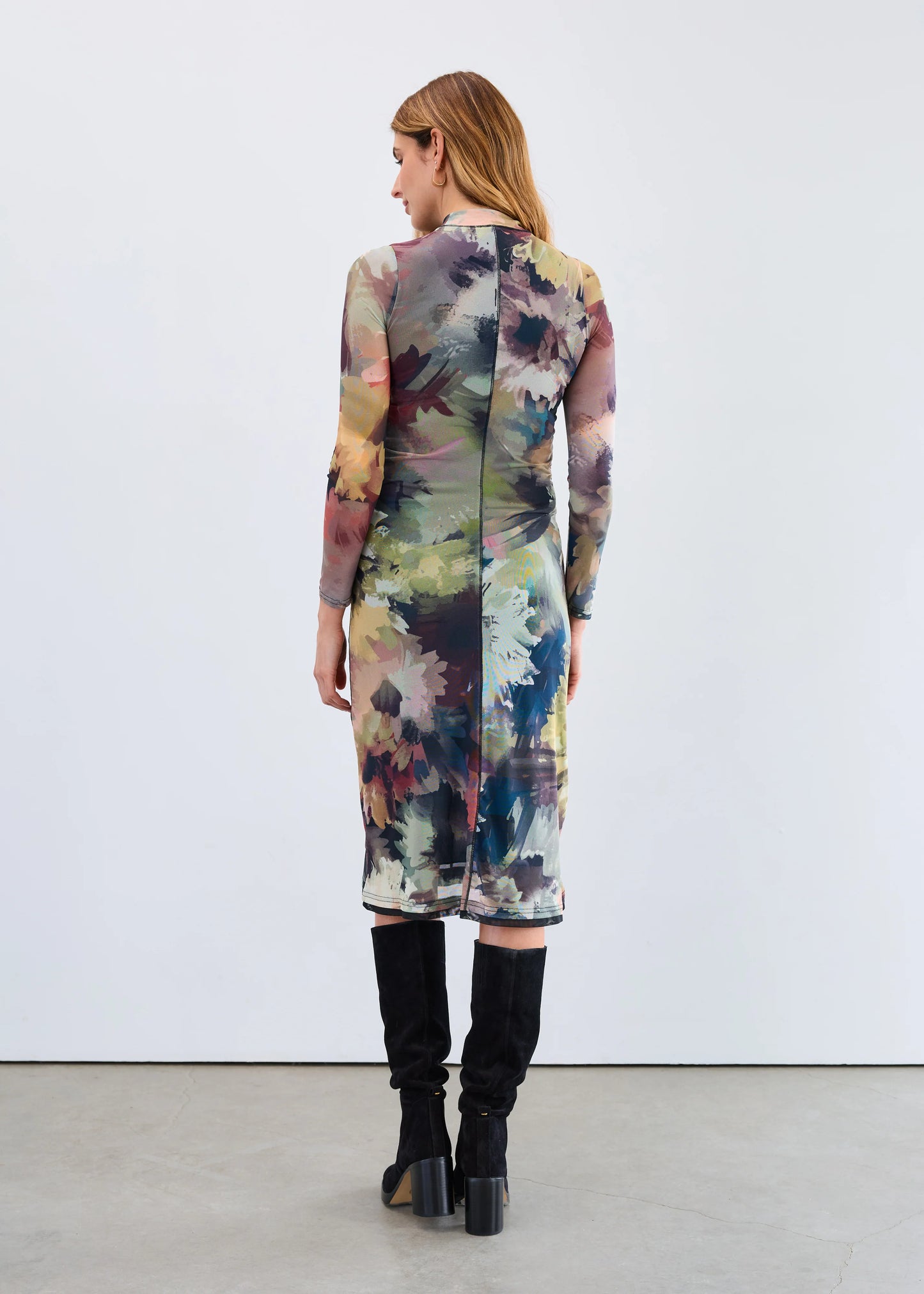 Mesh Long Sleeve Midi Dress