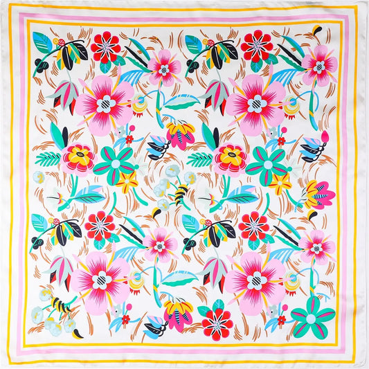 Multi-Color Floral Silk-Feel Scarf