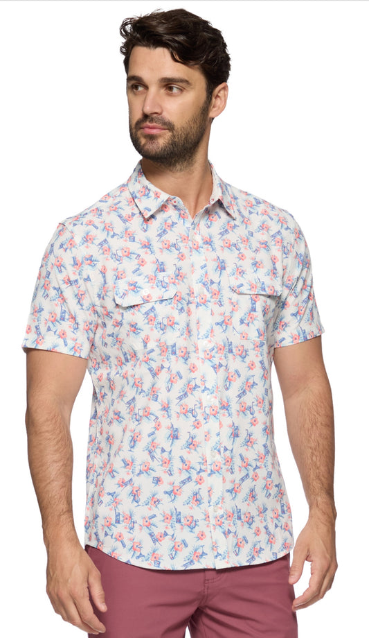 Linton Short Sleeve Drink Print Outdoor Performance Shirt