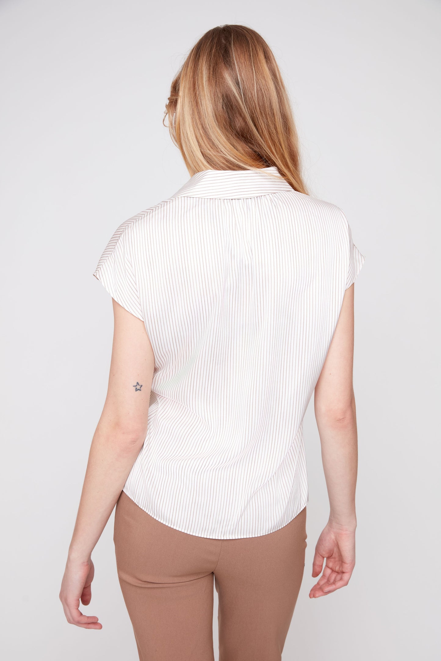 Striped Satin Blouse with Dropped Shoulder