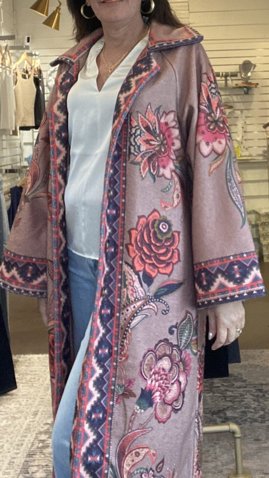 Floral Aztec Long Coat