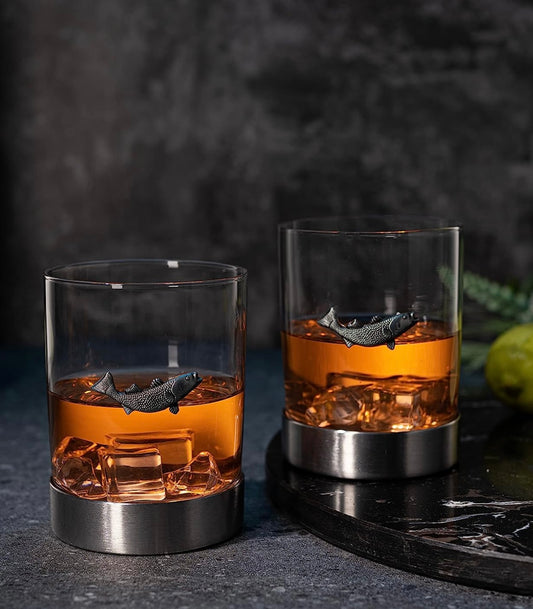 Pewter Fish Tumbler Glass Set