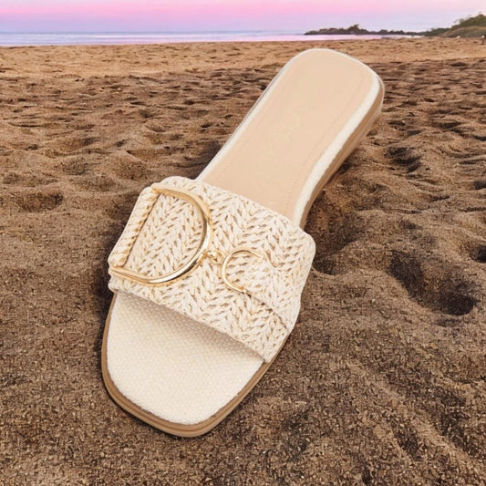 Tina Gold Tone Buckle Strap Slip On Sandals