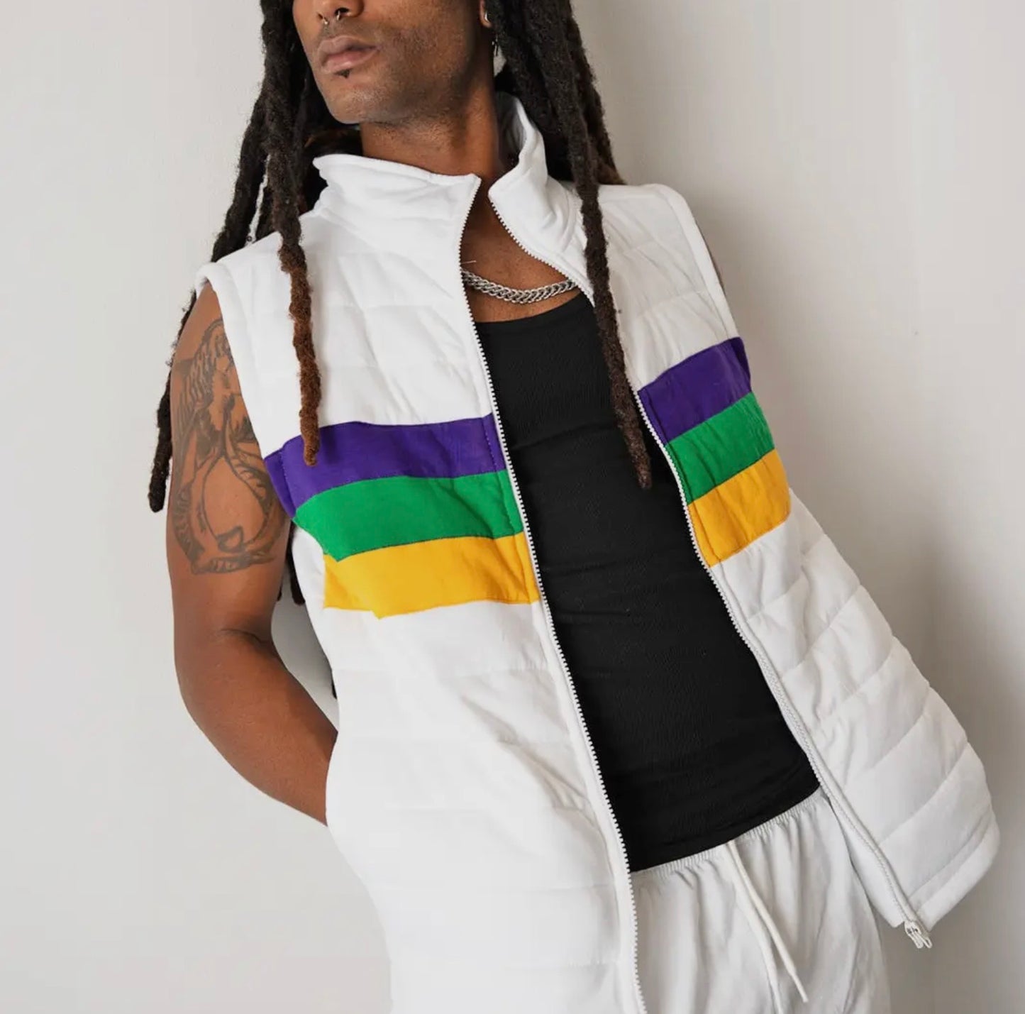 White Stripe Quilted Vest