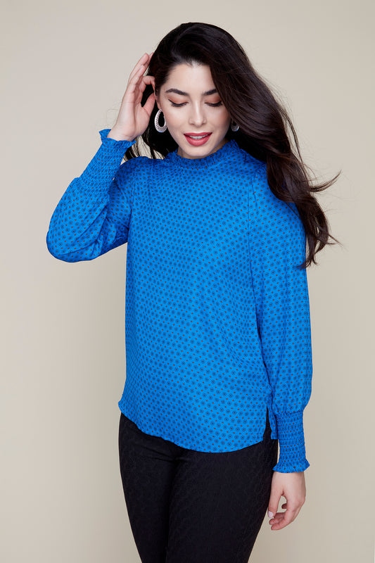 Printed Cinch Wrist Blouse
