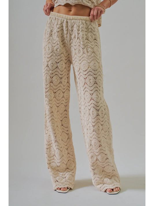 Natural Crochet Wide-Leg Pants