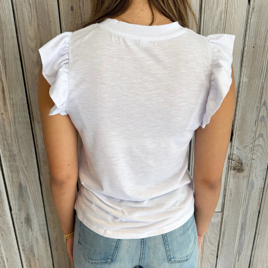 Lsu Sailor Mike White Flutter Sleeve Top