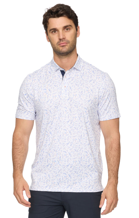 Linton Short Sleeve Golf Scene Print Performance Polo
