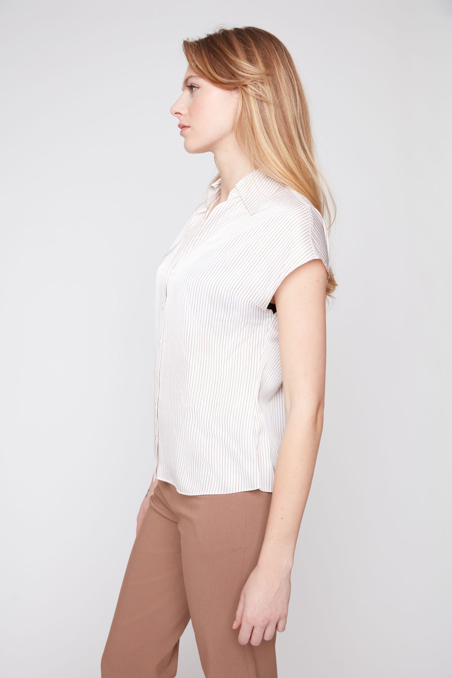 Striped Satin Blouse with Dropped Shoulder