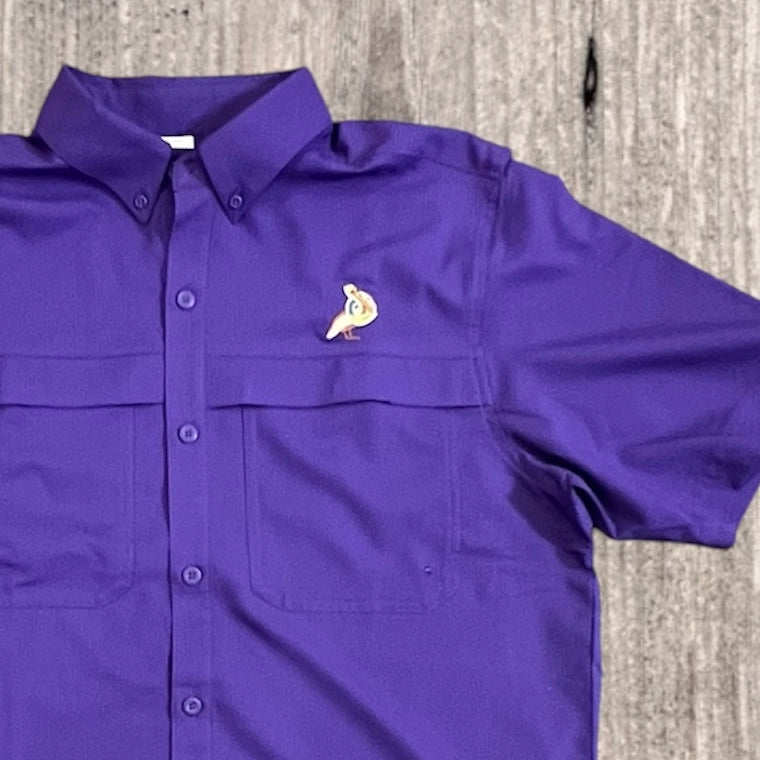 Short Sleeve Fishing Shirt-Mardi Gras Pelican with King Cake